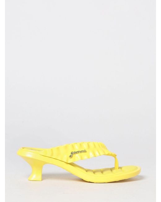 Melissa X Ganni Yellow Ruched Pvc Thong Sandals With Low Heel