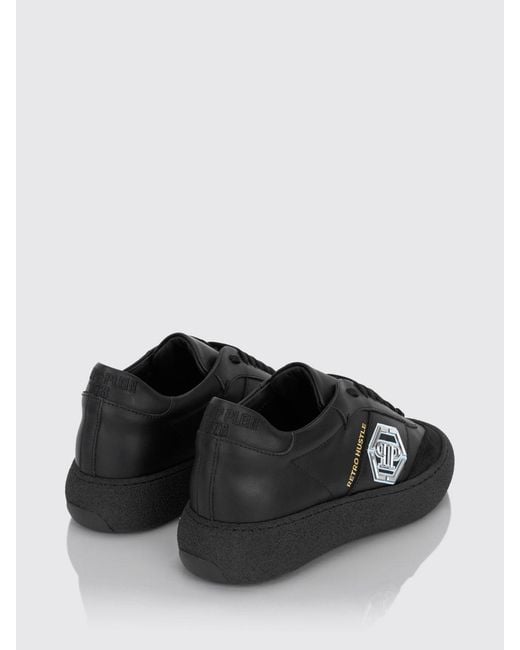Philipp Plein Black Retro Hustle Monogram Leather Low-Top Trainers With Platform Sole for men