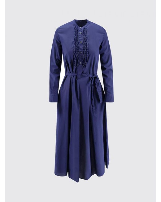 Aspesi Blue Cotton Shirtdress With Ruffles
