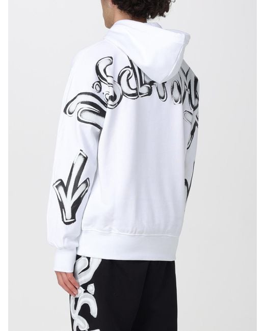 DISCLAIMER White Cotton Hoodie With Printed Logo And Dropped Shoulders for men