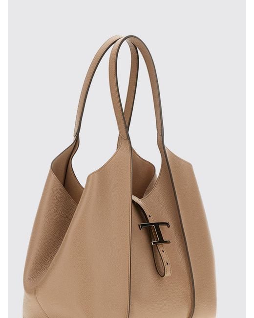 Tod's Natural Mini T Timeless Hammered Leather Bag