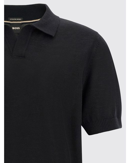 Boss Black Virgin Wool Knit Polo Shirt With V-Neck And Short Sleeves for men