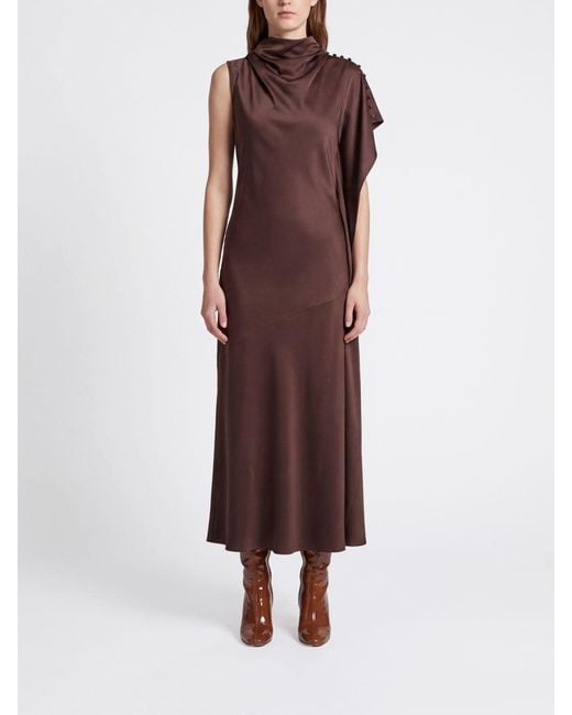 Pinko Brown Asymmetrical One-Shoulder Satin Midi Ceremony Dress