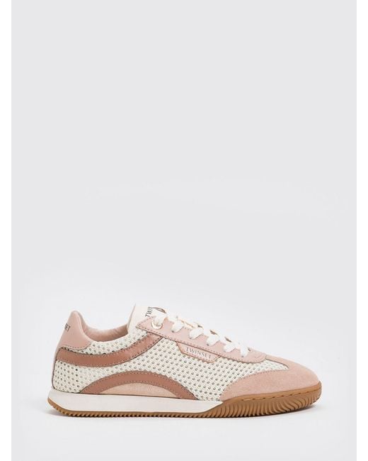 Twinset Pink Leather And Mesh Sneakers