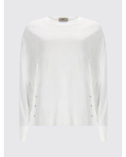 Herno White Long-Sleeved Lyocell Crewneck Jumper With Decorative Buttons