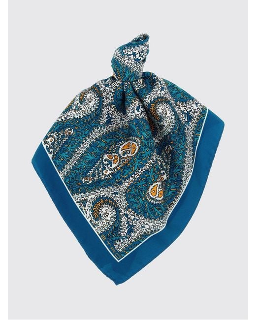 Etro Blue Paisley Print Silk Scarf