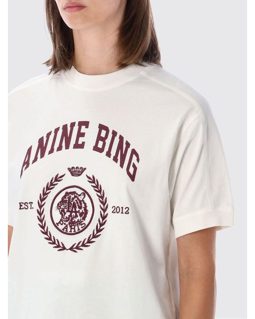 Anine Bing White Printed Logo Cotton T-Shirt With Crew Neck