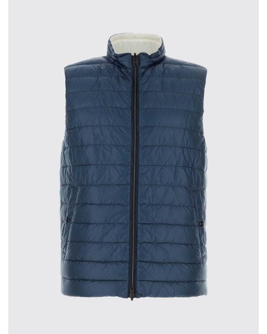 Herno Blue Quilted Nylon Padded Vest With High Collar And Zip Closure for men