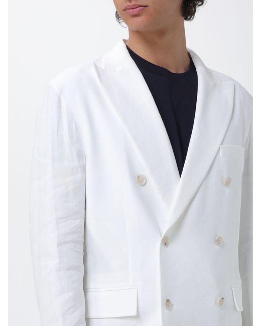 Paolo Pecora White Linen And Viscose Double-Breasted Blazer for men