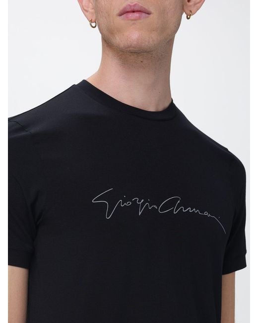 Giorgio Armani Black Cotton T-Shirt With Short Sleeves And Contrasting Logo for men