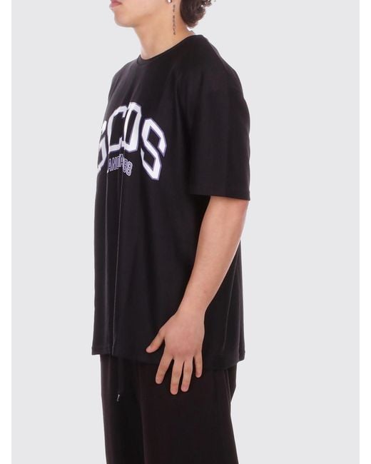 Gcds Black Relaxed Cotton T-Shirt With Logo for men