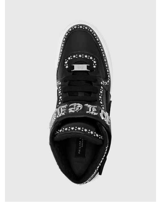 Philipp Plein Black Gothic High-Top Leather Sneakers With Studs And Star Applications for men