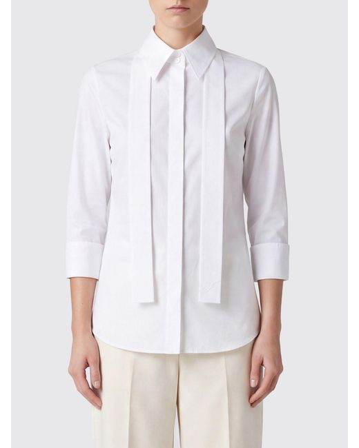 Elisabetta Franchi White Cotton Blouse With Pussy-Bow Collar And Concealed Buttons