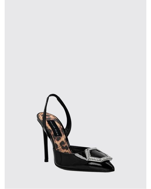 Philipp Plein Black Patent Leather Slingbacks With A High Heel And Jewel Buckle