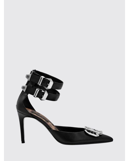 Philipp Plein Black Gothic Leather Pumps With Stiletto Heel And Hexagon Logo