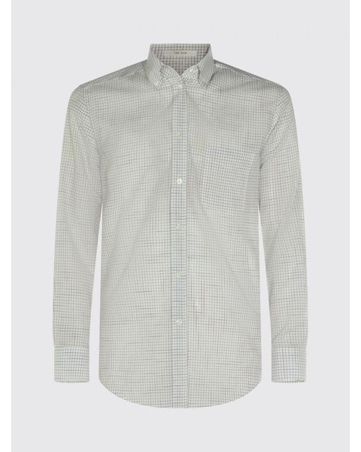 The Row Gray Slim Fit Check Cotton Shirt With French Collar And Patch Pocket