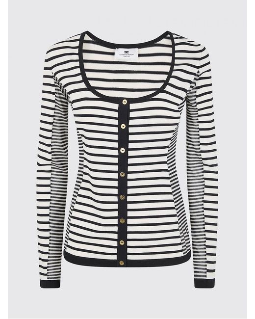 Elisabetta Franchi Black Striped Viscose Cardigan