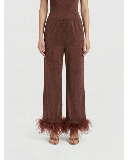 Oseree Brown Lurex Jersey Pants With Feathers