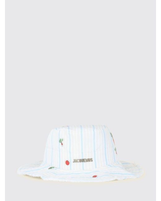 Jacquemus White Le Bob Artichaut Striped Cotton Hat With Embroidery