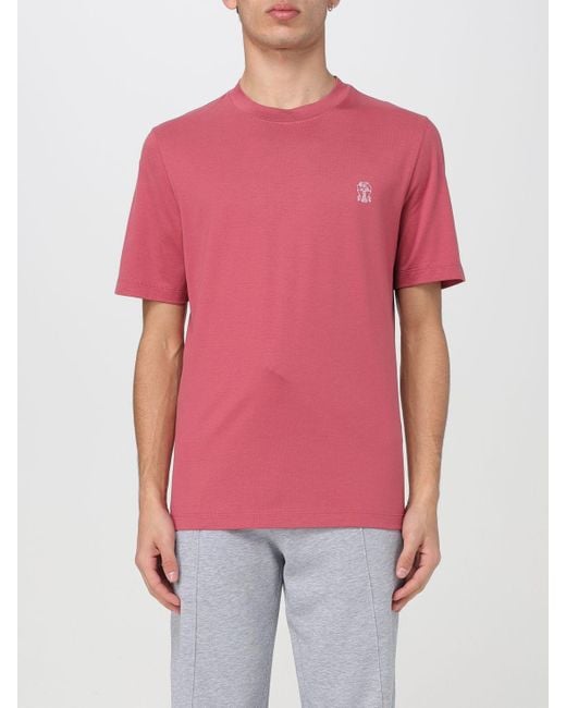 T-shirt in cotone di Brunello Cucinelli in Red da Uomo