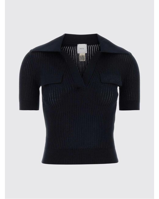 Patou Blue Ribbed Cotton Knit Polo Shirt