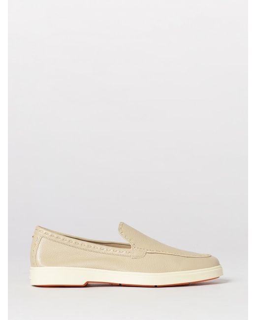 Santoni Natural Doucal's Hammered Leather Loafers With Stitching