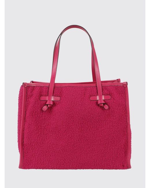 Gianni Chiarini Red Marcella Wool Tote Bag With Leather Handles And Inner Pouch