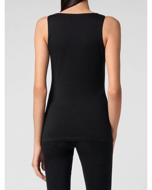 Philipp Plein Black Slim Fit Jersey Tank Top With Square Neck And Embroidered Logo