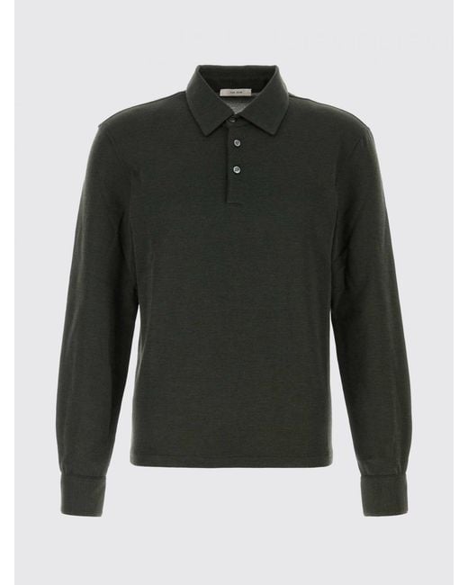 The Row Gray Slim Fit Long-Sleeve Wool And Silk Blend Polo for men