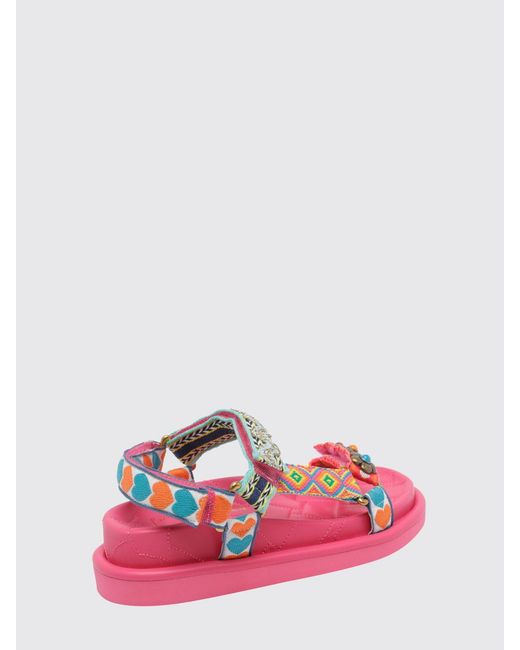 Kurt Geiger Pink Orson Jacquard Canvas Sandals With Floral Appliqués