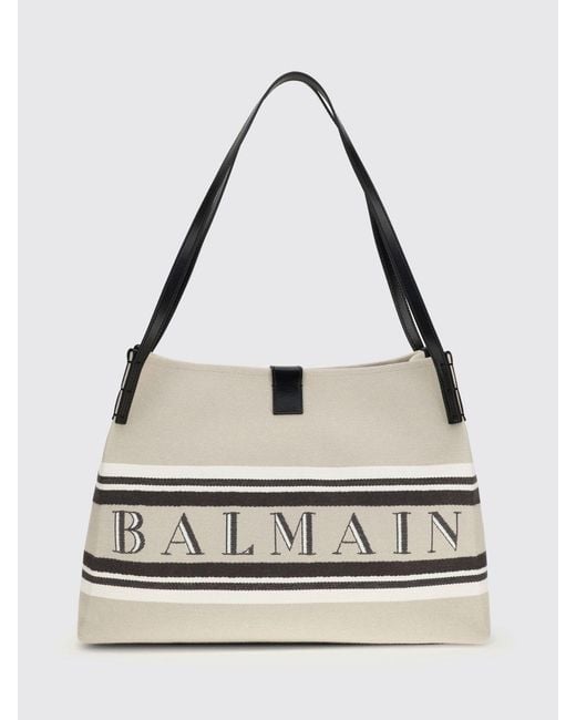 Balmain White Release Medium Cotton Canvas Bag