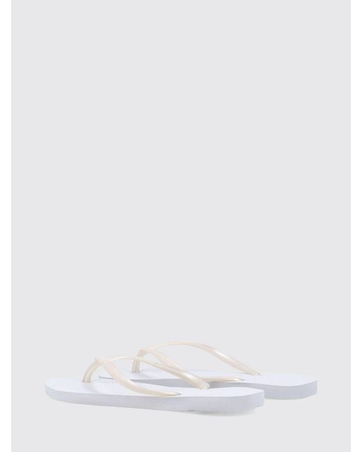 Havaianas White Slim Rubber Thong Sandals With Low Heel And Tone-On-Tone Logo