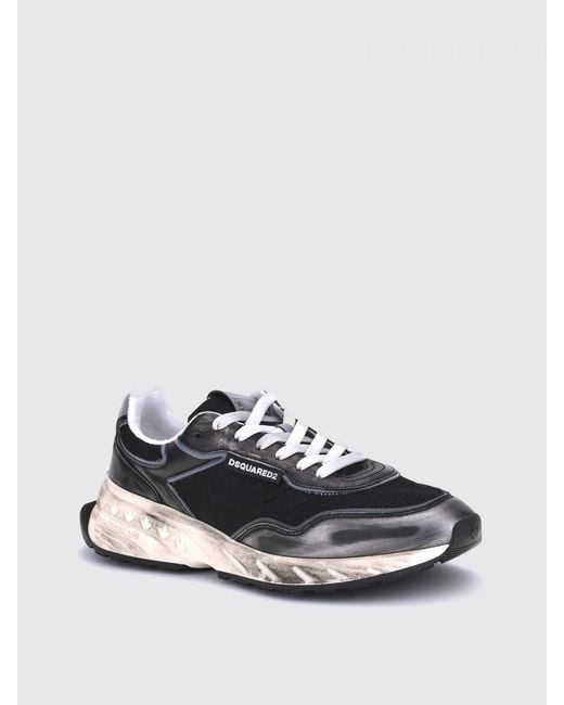 DSquared² White Sprinter Laminated Leather And Used Canvas Sneakers for men