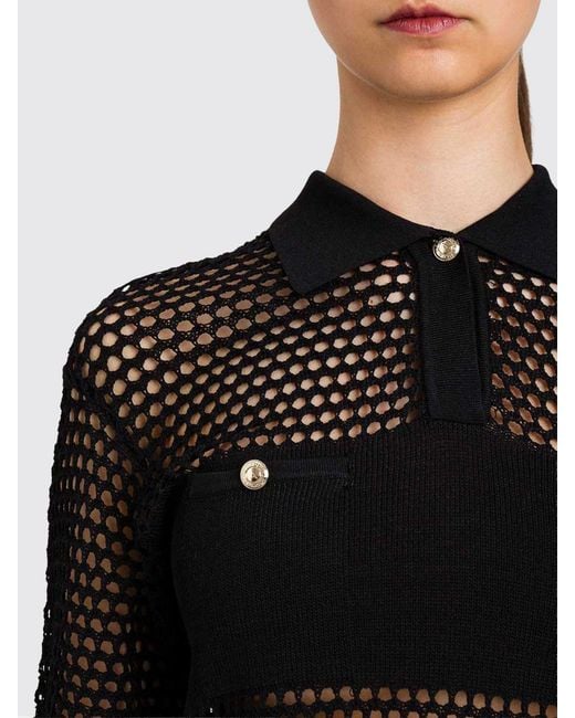 Twinset Black Mesh Viscose Polo Shirt