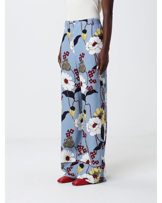Marni Blue Floral Print Viscose Palazzo Trousers