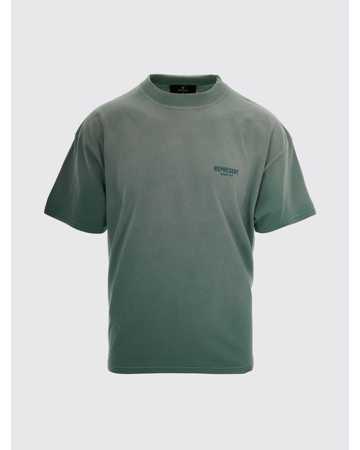 Represent Green Crew Neck Cotton T-Shirt With Contrast Logo for men