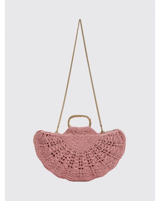 Twinset Pink Crochet Raffia Handbag