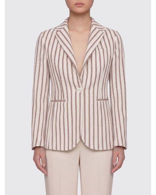 Circolo 1901 Natural Striped Cotton Single-Breasted Blazer