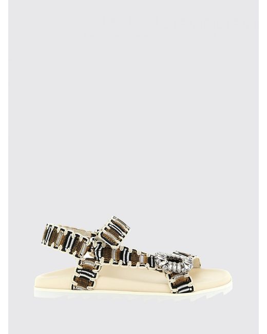 Roger Vivier White Slidy Viv' Crochet Polyester Sandal With Jewel Buckle