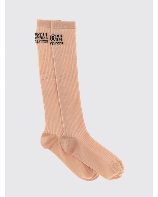 MM6 by Maison Margiela White Stretch Ribbed Cotton Socks