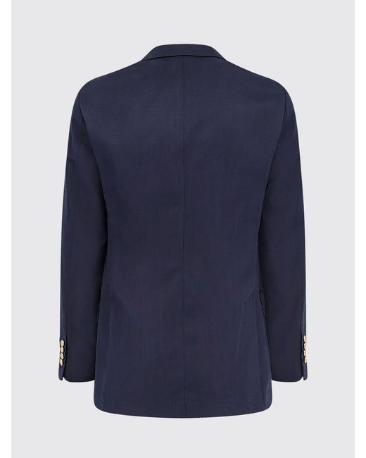 Brunello Cucinelli Blue Double-Breasted Silk And Linen Blazer for men