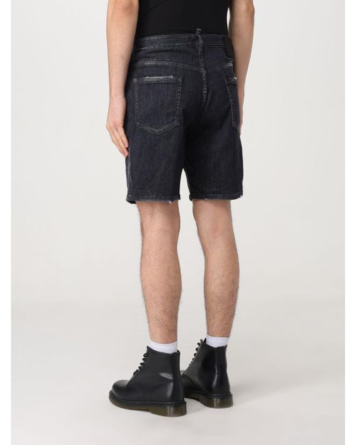 Pantaloncino in cotone con logo stampato di DSquared² in Black da Uomo