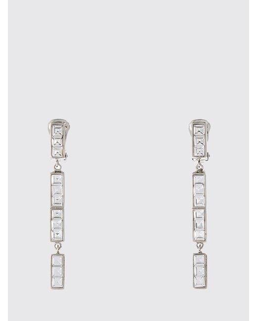 Alessandra Rich White Brass Earrings With Set Rhinestones