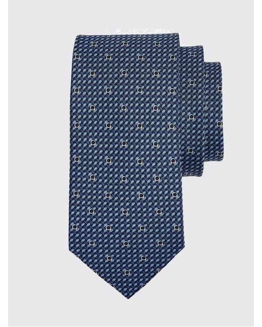 Ferragamo Blue Gancini Silk Tie With All-Over Monogram Pattern for men
