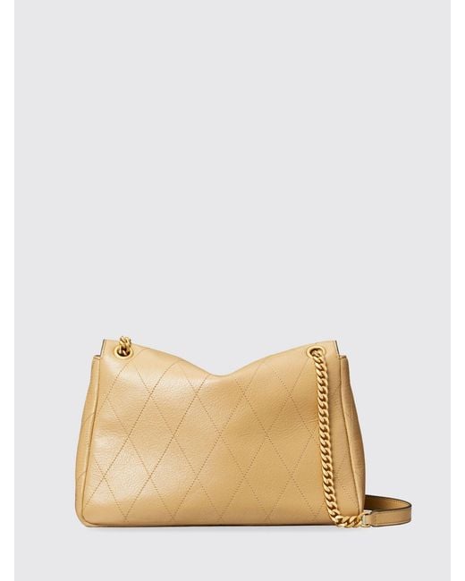 Tory Burch Natural Charlie Matelassé Leather Shoulder Bag With Double T Logo
