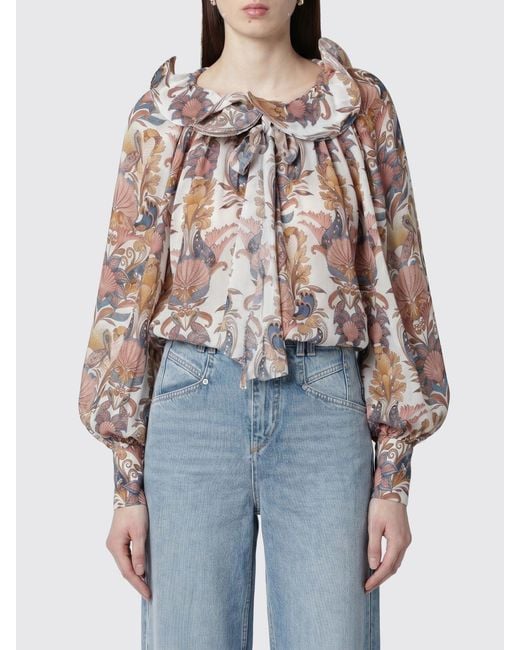 Farm Rio Blue Cotton Blouse With Floral Print