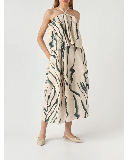 Liviana Conti Natural Printed Linen Top