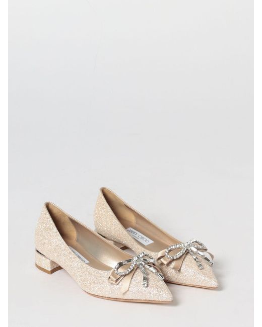 Jimmy Choo Natural Auria Glitter Ballerina With Jewel Bow