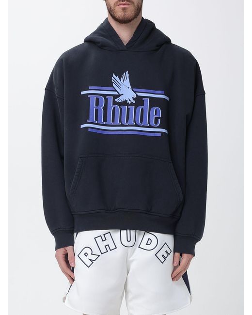 Rhude Blue Cotton Hoodie With Logo for men