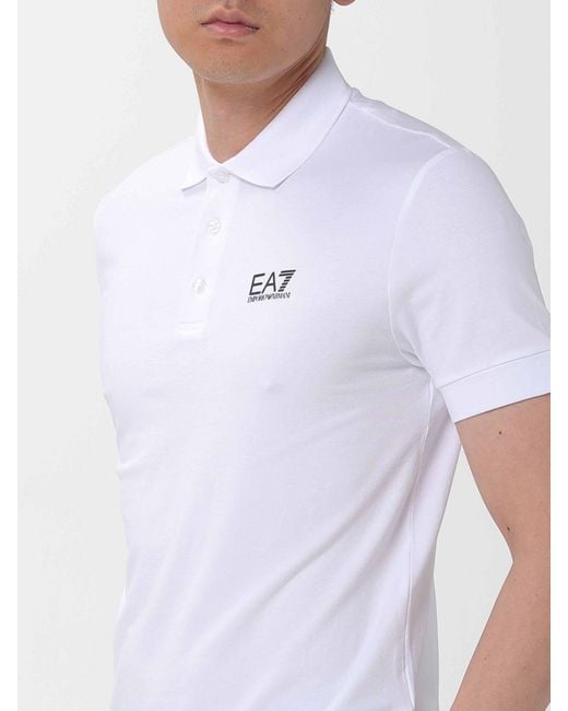 EA7 White Cotton Polo Shirt With Logo for men